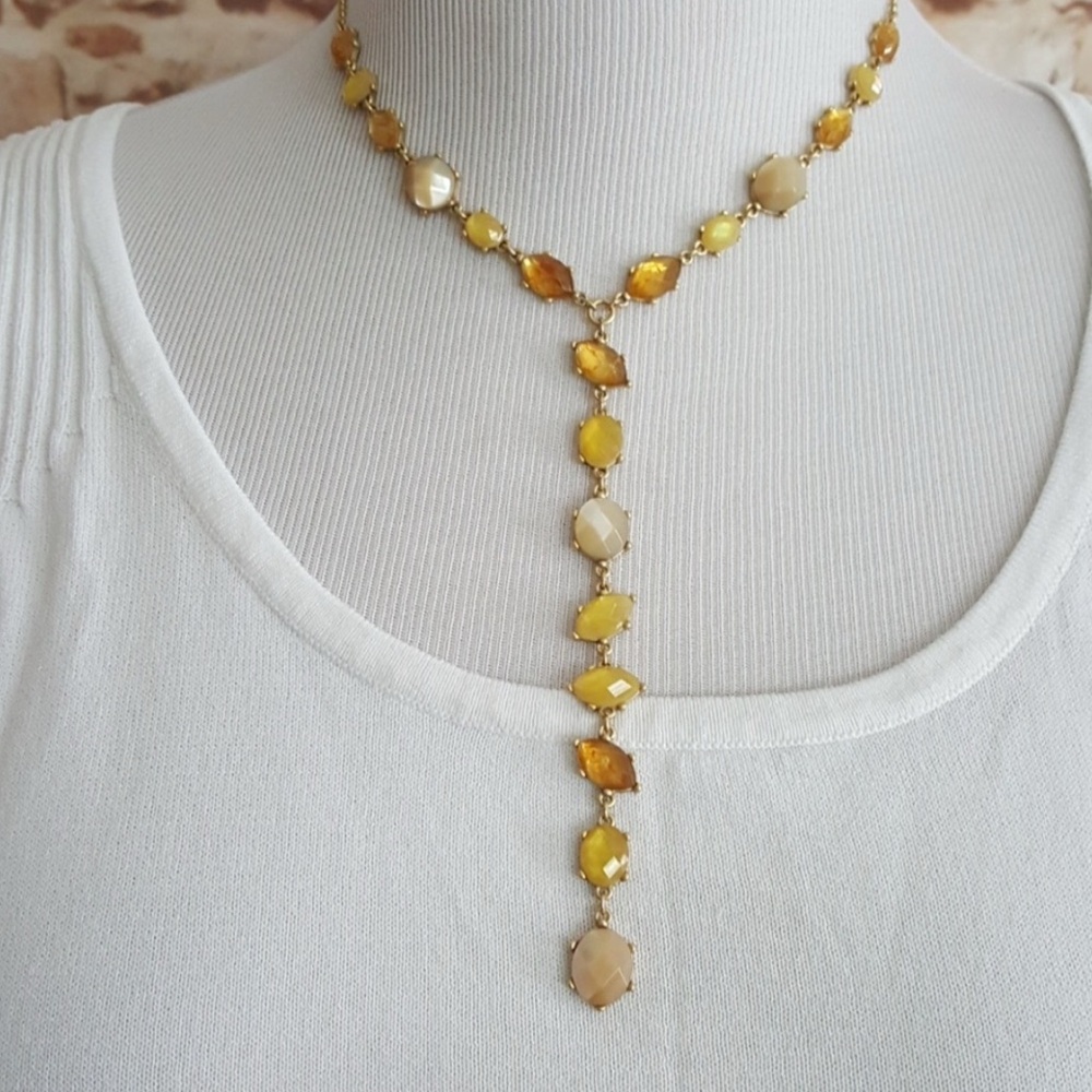 Lucky Brand Gold and Yellow Citrine Lariat Necklace